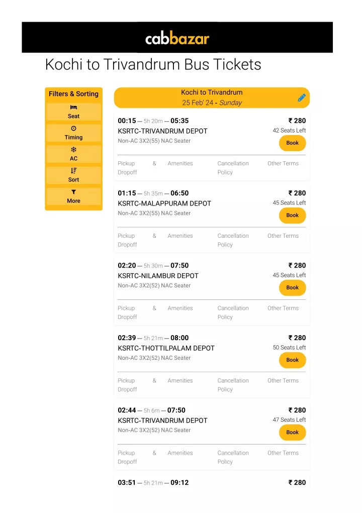 kochi to trivandrum bus tickets