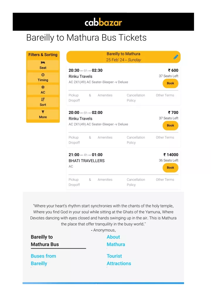 bareilly to mathura bus tickets