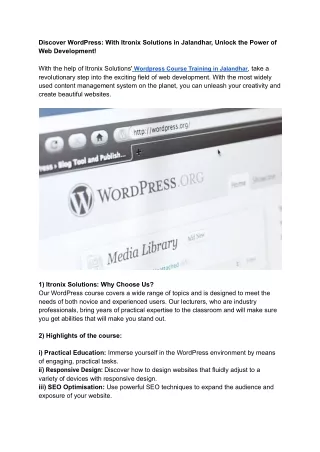 Discover WordPress With Itronix Solutions in Jalandhar, Unlock the Power of Web Development!
