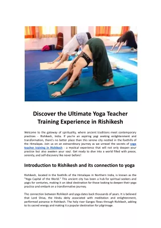 Discover the Ultimate Yoga Teacher Training Experience in Rishikesh