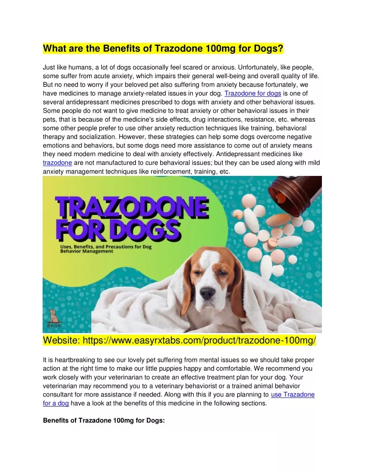 what are the benefits of trazodone 100mg for dogs