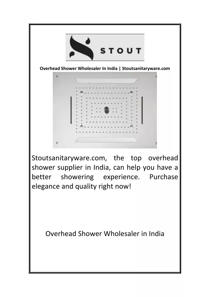 overhead shower wholesaler in india