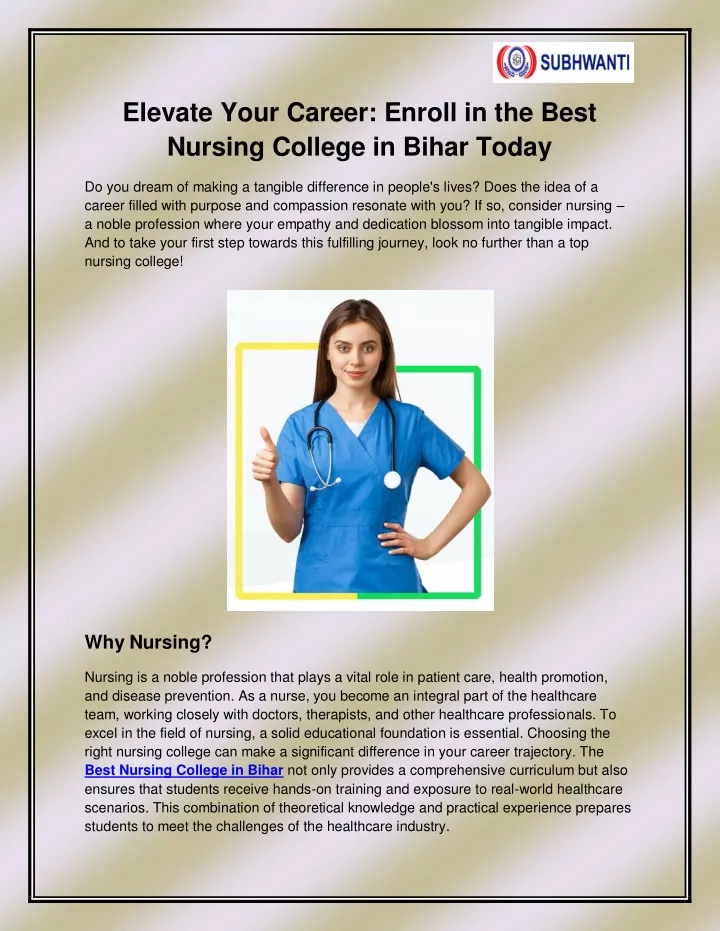 elevate your career enroll in the best nursing