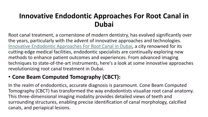 innovative endodontic approaches for root canal in dubai