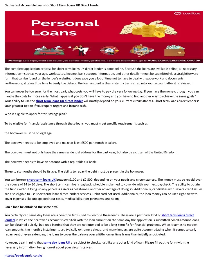get instant accessible loans for short term loans