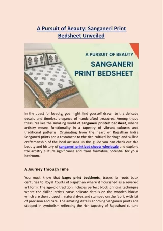 A Pursuit of Beauty - Sanganeri Print Bedsheet Unveiled
