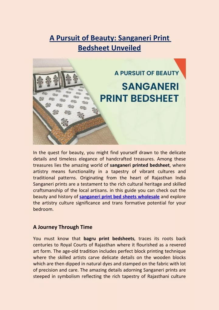 a pursuit of beauty sanganeri print bedsheet