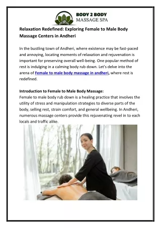 Relaxation Redefined Exploring Female to Male Body Massage Centers in Andheri