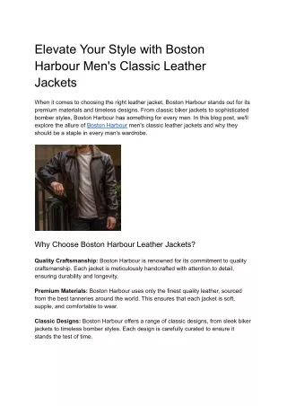 Elevate Your Style with Boston Harbour Men's Classic Leather Jackets