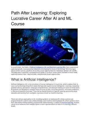 Exploring Lucrative Career After AI and ML Course bangalore engineering colleges