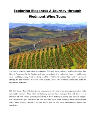Exploring Elegance - A Journey through Piedmont Wine Tours