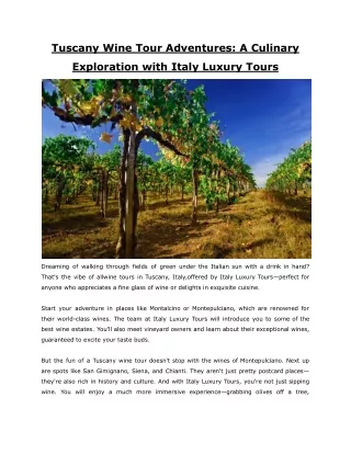 Tuscany Wine Tour Adventures - A Culinary Exploration with Italy Luxury Tours