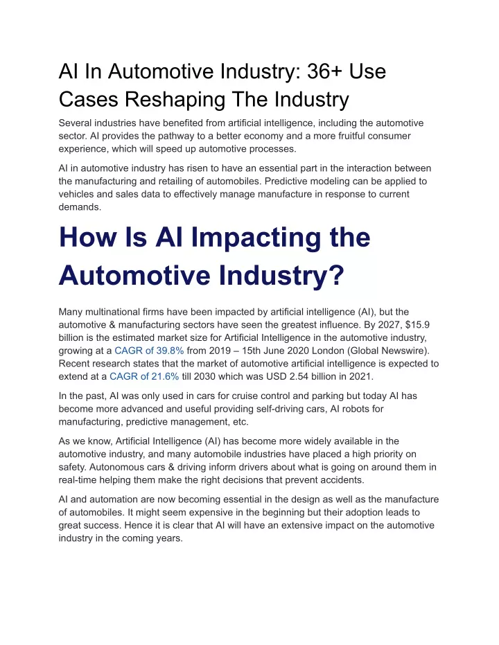 ai in automotive industry 36 use cases reshaping