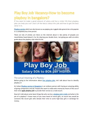 Play Boy Job Vacancy-How to become playboy in bangalore