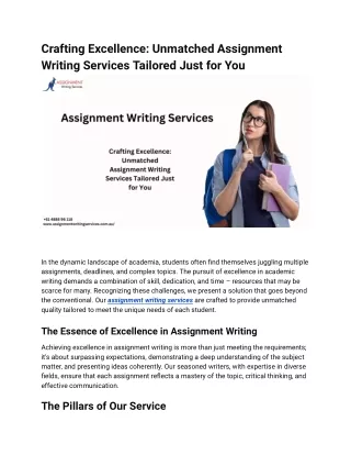 Crafting Excellence: Unmatched Assignment Writing Services Tailored Just for You
