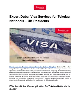 Expert Dubai Visa Services for Tokelau Nationals – UK Residents