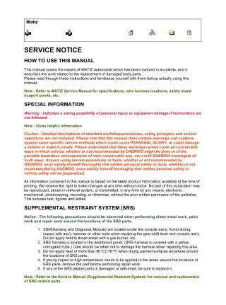 2002 Daewoo Matiz Service Repair Manual