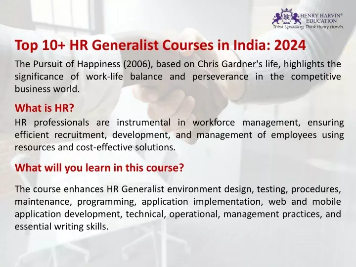 top 10 hr generalist courses in india 2024