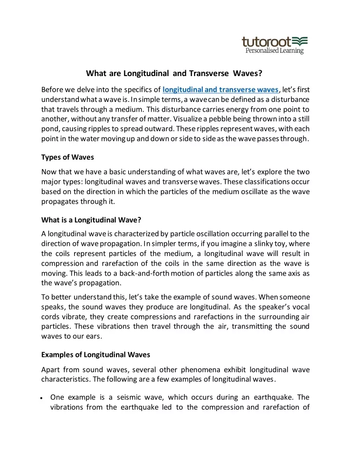 what are longitudinal and transverse waves