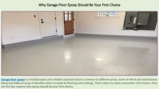 Why Garage Floor Epoxy Should Be Your First Choice