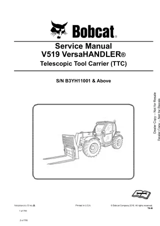 Bobcat V519 Telescopic Handler Service Repair Manual (SN B3YH11001 and Above)