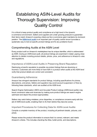 establishing asin level audits for thorough