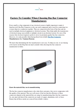 Factors To Consider When Choosing Bus Bar Connector Manufacturers