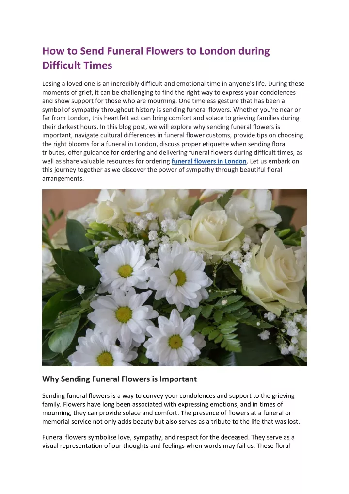 how to send funeral flowers to london during