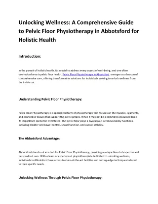 Pelvic Floor Physiotherapy Clinic in Abbotsford