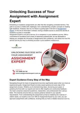 Unlocking Success of Your Assignment with Assignment Expert