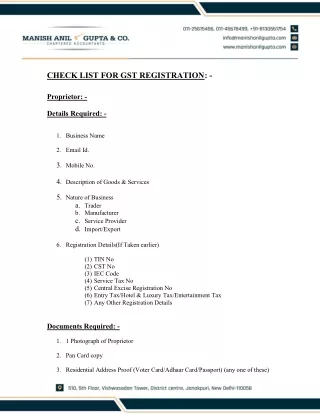 Check List for GST Registration