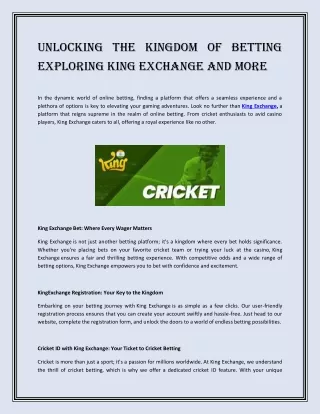 Unlocking the Kingdom of Betting Exploring King Exchange and More