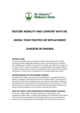 Hip Replacement Surgeon in Dwarka _ Dr. Khera