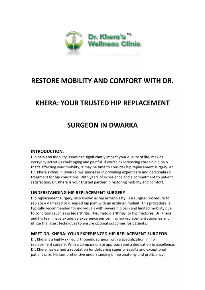 restore mobility and comfort with dr