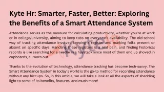 Kyte Hr Smarter, Faster, Better Exploring the Benefits of a Smart Attendance System