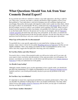 What Questions Should You Ask from Your Cosmetic Dental Expert