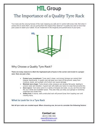The Importance of a Quality Tyre Rack