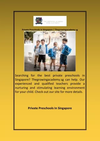 Private Preschools In Singapore Thegrowingacademy sg