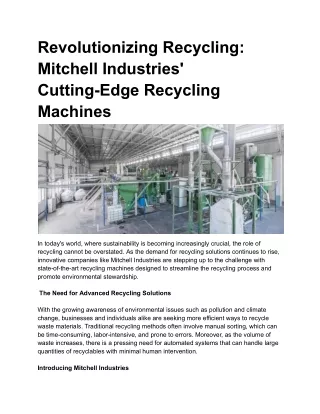 Revolutionizing Recycling Mitchell Industries' Cutting-Edge Recycling Machines