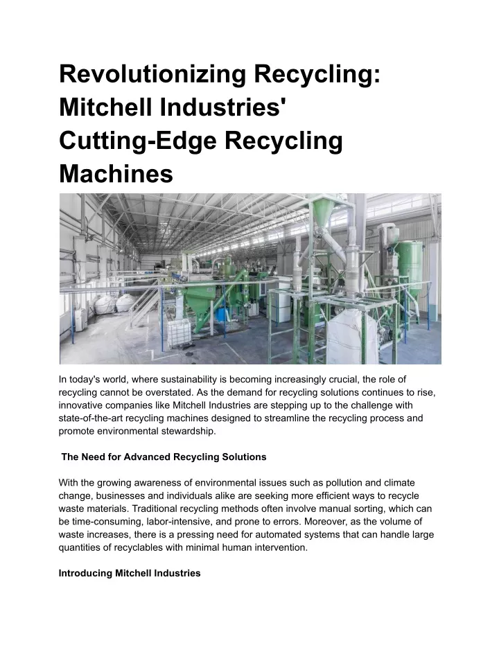 revolutionizing recycling mitchell industries