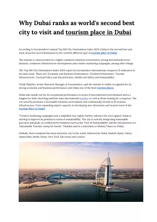 Why Dubai ranks as world's second best city to visit and tourism place in Dubai (1)