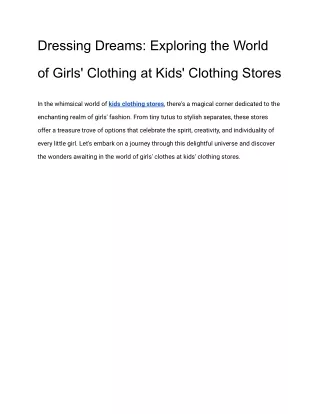 Dressing Dreams_ Exploring the World of Girls' Clothing at Kids' Clothing Stores