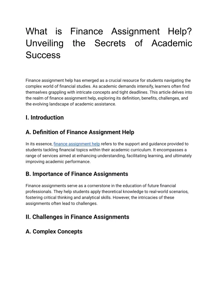 what is finance assignment help unveiling