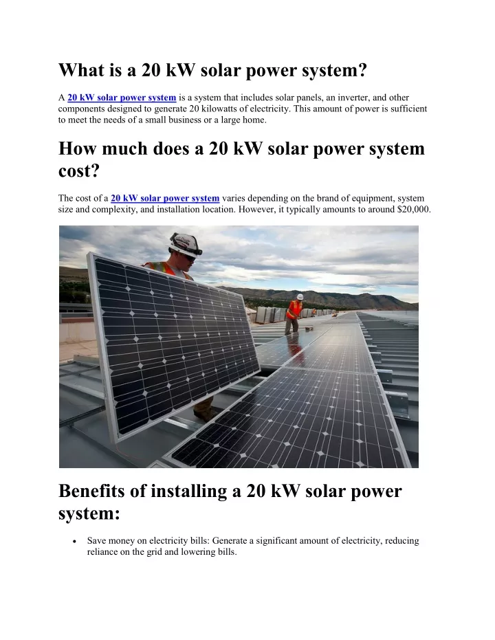 what is a 20 kw solar power system