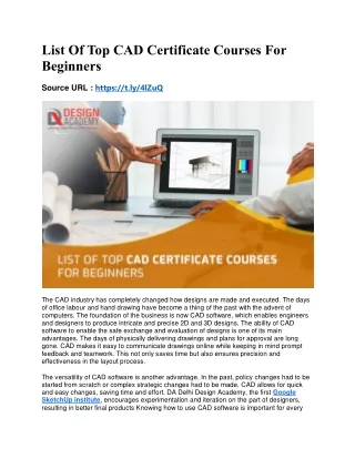 List Of Top CAD Certificate Courses For Beginners