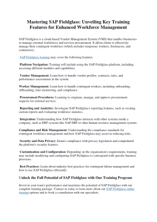 Features of SAP Fieldglass Training