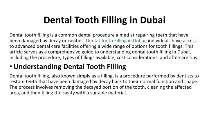 dental tooth filling in dubai