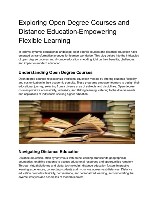 Challenges and Opportunities in Open Degree Courses and Distance Education