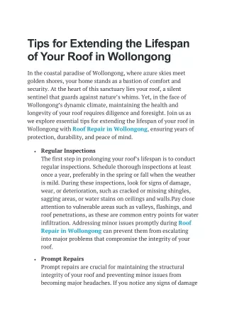 Tips for Extending the Lifespan of Your Roof in Wollongong
