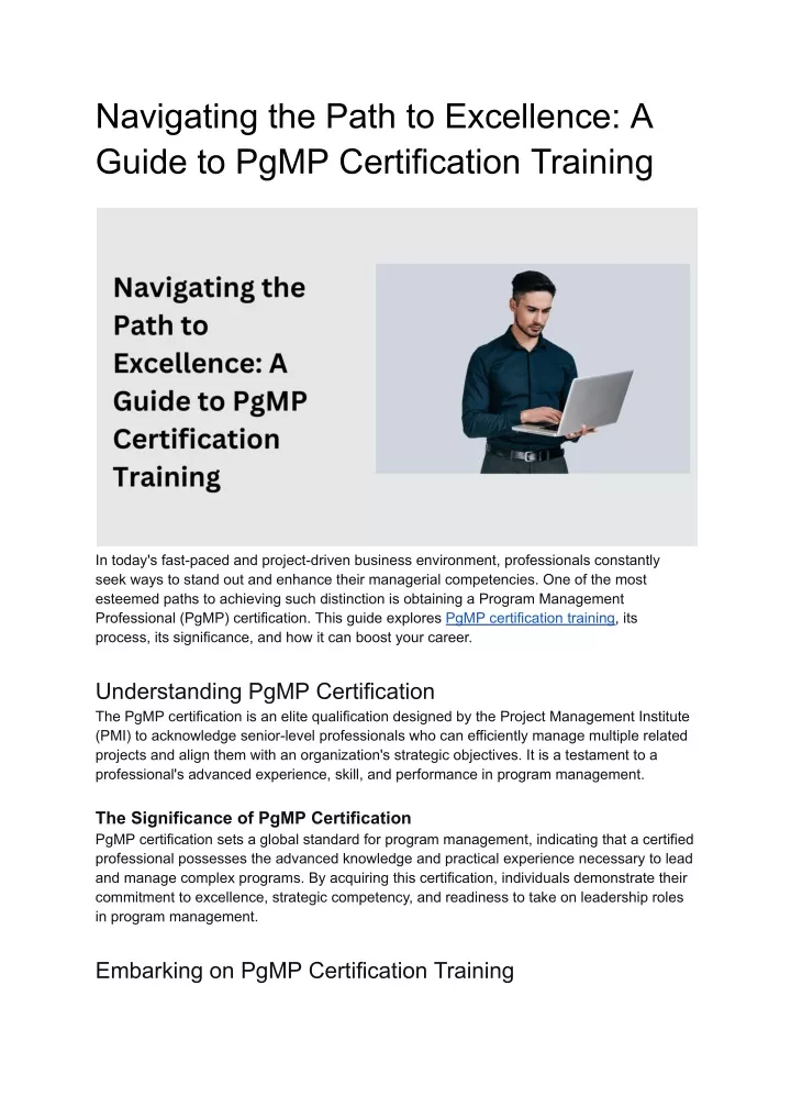 navigating the path to excellence a guide to pgmp